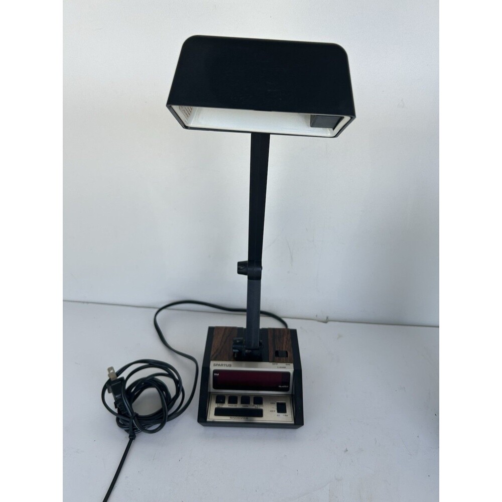 Vintage Spartus Model 1401 Digital Alarm Clock Desk Lamp Faux Wood Tested Works